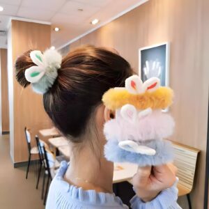 Rabbit Ears Cute Furry Hair Bands Scrunchies Elastic Ties Bobbles Ponytail Holders Accessories For Girls Women
