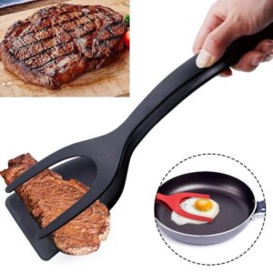 2 In 1 Kitchen Spatula Turner Grip Flip Clamp Tongs for Egg French Toast Pancake Overturned Omelet