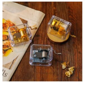 Exquisite Clear Acrylic Square Gold Hand Cranked Note Music Play Box