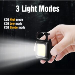 USB Mini Keychain Pocket LED Work Light with 3 Light Modes and attached Mini Torch Bottle Opener