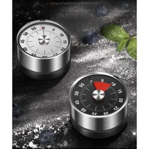 Stainless Steel Mechanical Timer Magnet Round Shape 60 Minutes Countdown No Battery