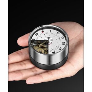 Stainless Steel Mechanical Timer Magnet Round Shape 60 Minutes Countdown No Battery